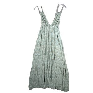 Papermoon Dress Womens Medium Green Floral‎ Tiered Boho Bohemian Peasant